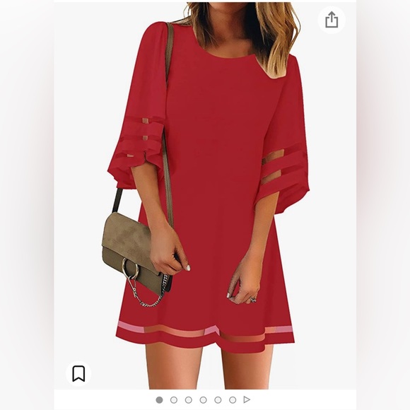 Casual Crewneck Mesh Panel 3/4 Bell Sleeve Loose Tunic Dress never worn - Picture 2 of 2